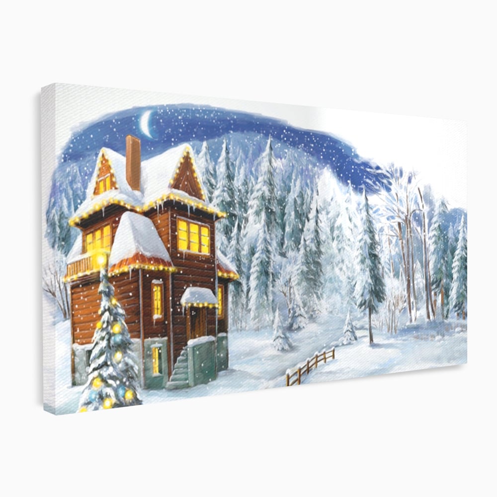 Tablou canvas cu tablou canvas cu peisaj de iarna, fara rama, pe sasiu de lemn